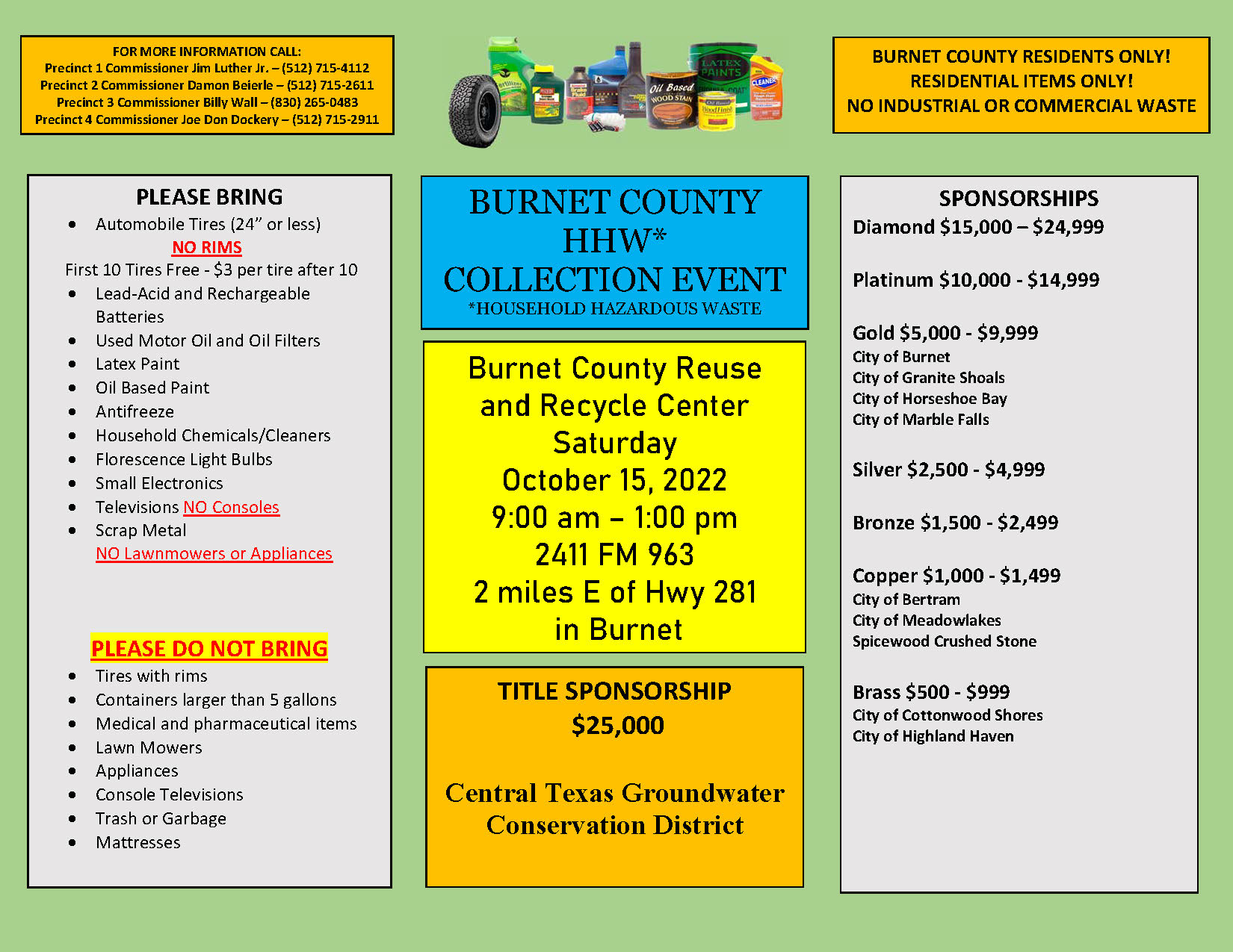 County Household Hazardous Waste Collection October 15, 2022